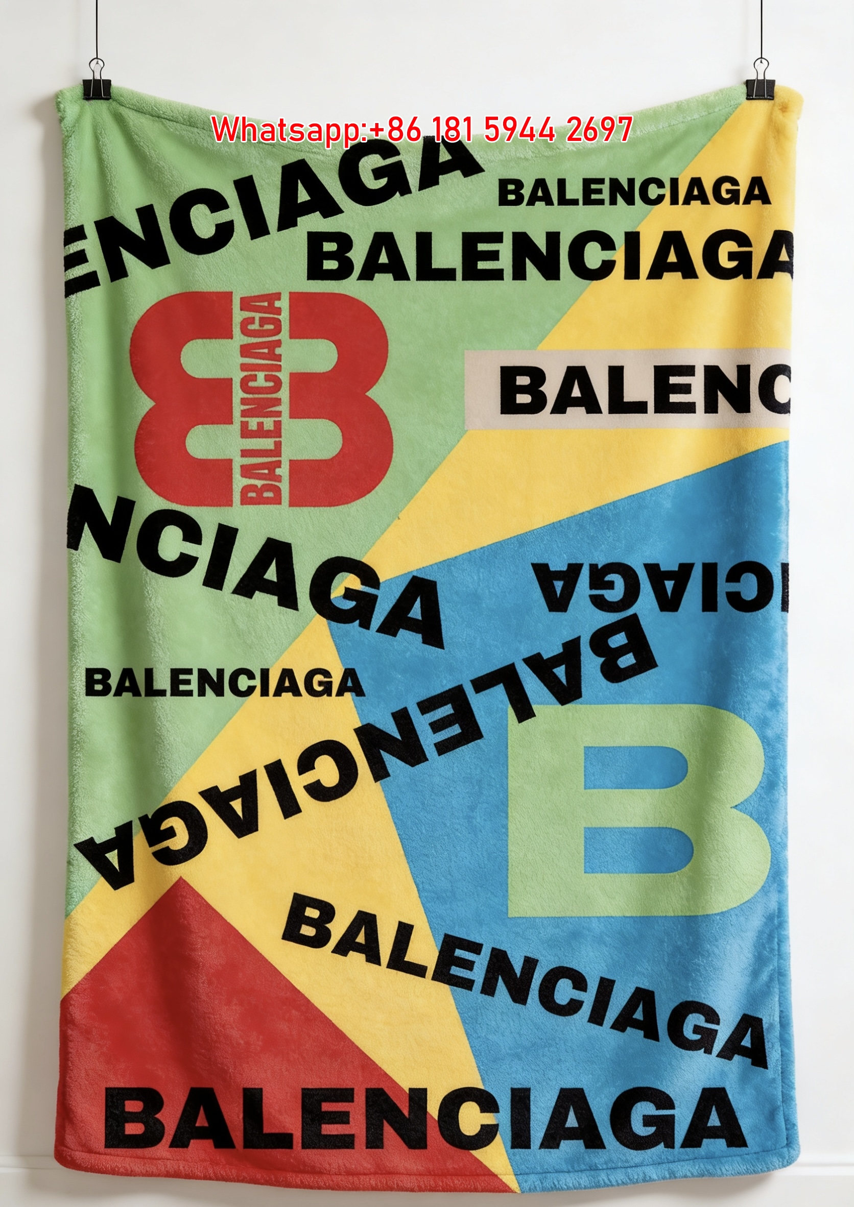 Balenciaga Colorful BB Logo Print Flannel Sofa Throw Blanket Luxury Brand Cover BA022